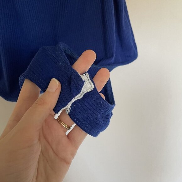 Saints 21 Ribbed Blue Sleeveless Bodysuit With Ruffle Straps women's size small - Picture 3 of 6